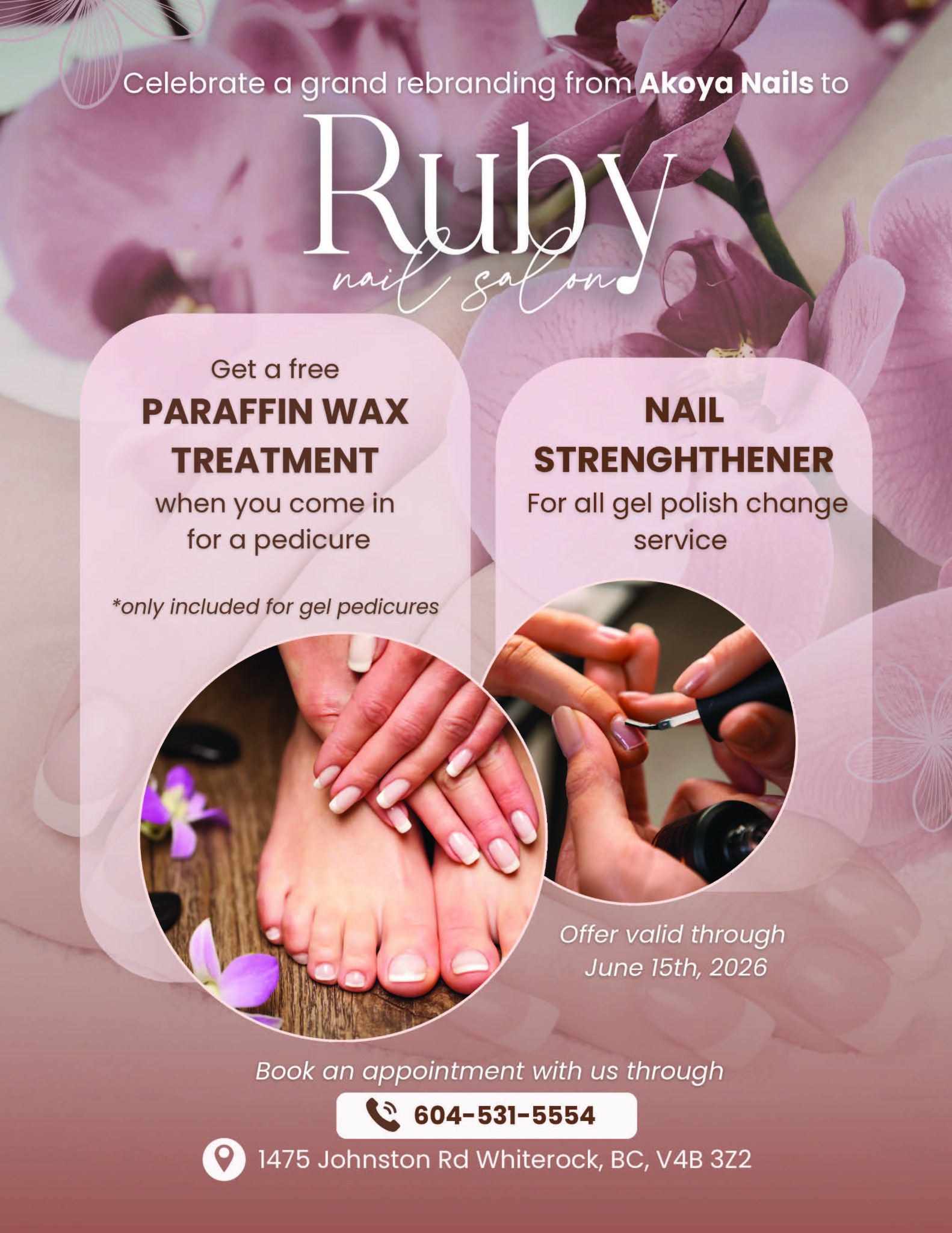 Ruby Nail Salon and Spa rebranding promotion for free paraffin wax treatment and nail strengthener